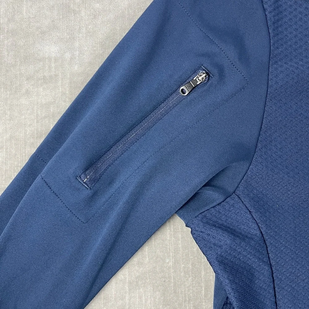 Adidas Men Large Navy Blue Quarter Zip Pullover Subaru Logo Sleeve Pocket